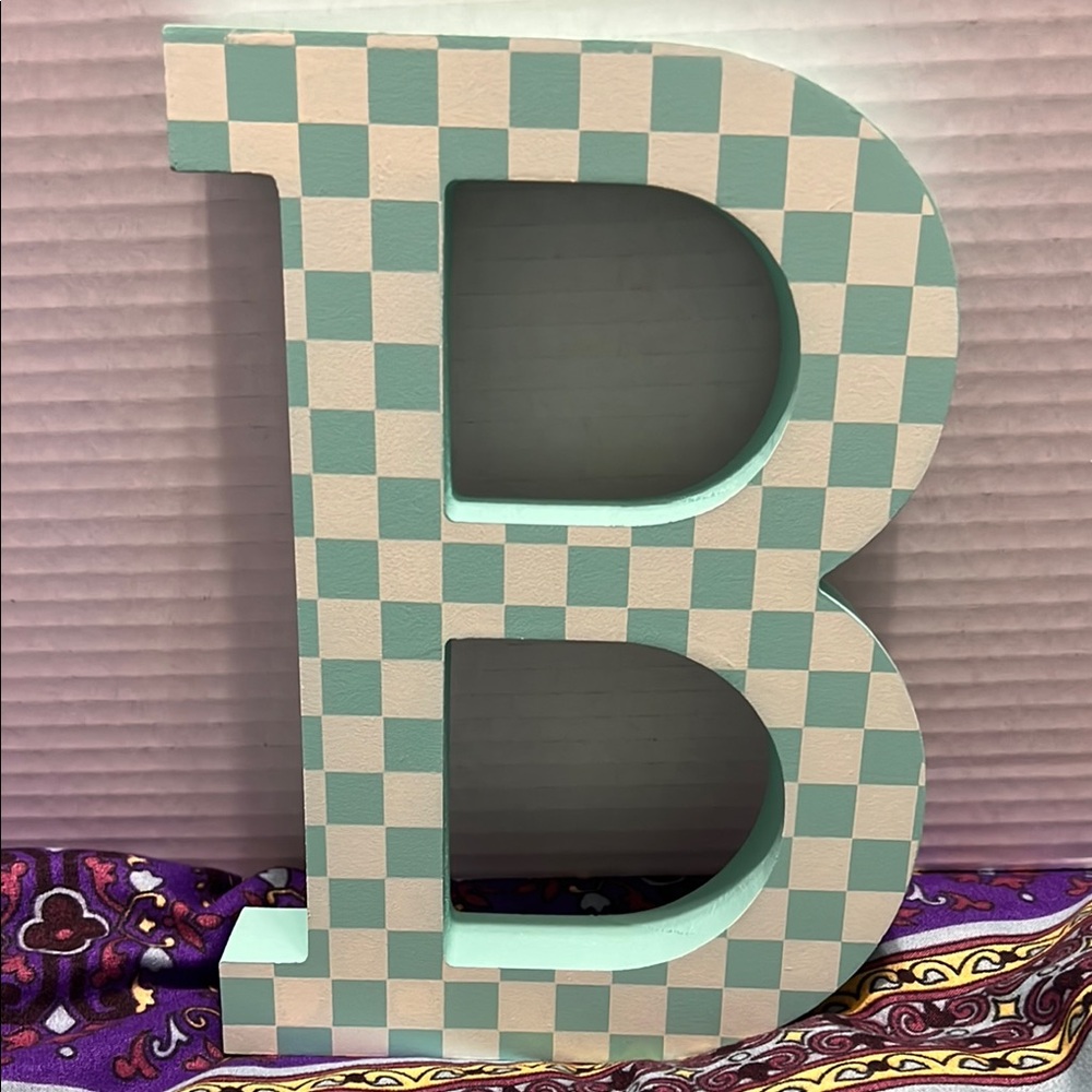 New Mint Green and Off White Checkered Letter B Decor 8” (101)